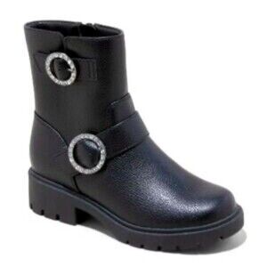 NWT Art Class Little Girl's Perry Black Sliver Buckle Ankle Boots Size Zip- Sz 2